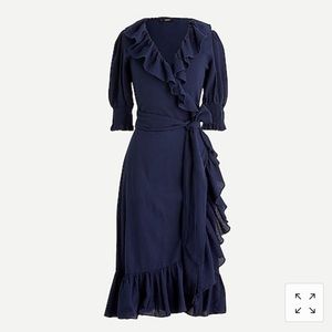 Navy ruffle wrap dress